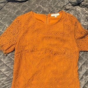 Lace Short Sleeve Burnt Orange Dress